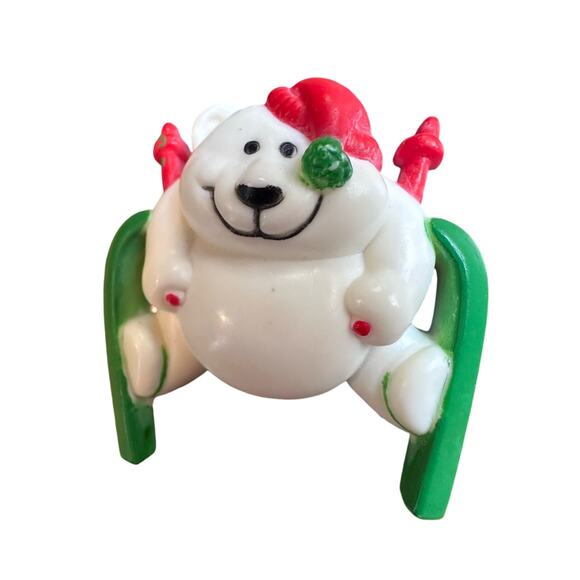 Vintage 80s Russ Polar Bear Pin - Skiing Holiday Winter Snow - Signed - Picture 6 of 10